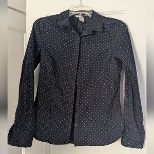 H&M black button down shirt with white polka dots